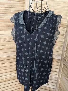 Lucky Brand Women's Mixed Media Flutter Top Blouse Size Large